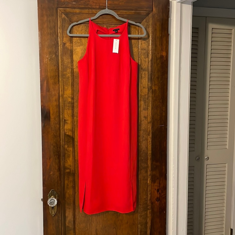 Ann Taylor Red High Neck MIDI Dress